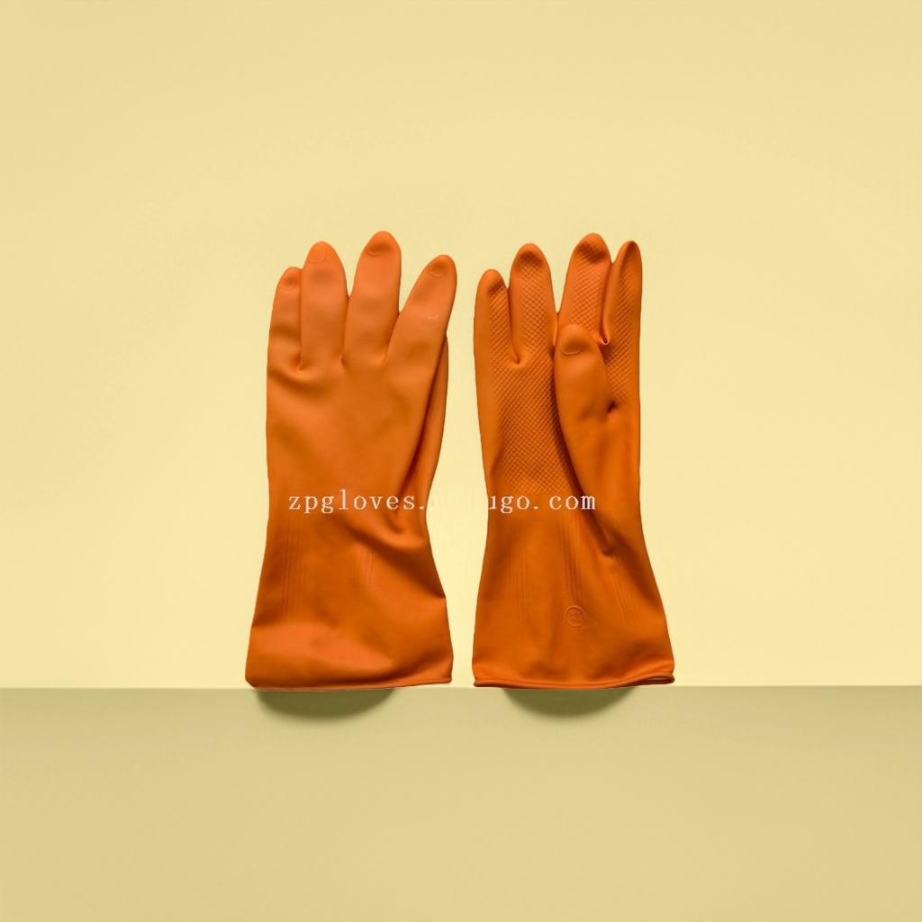 The thickened orange industrial latex rubber gloves are anti-slip, wear-resistant and acid and alkali resistant Specification image