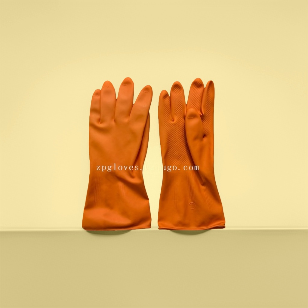 The thickened orange industrial latex rubber gloves are anti-slip, wear-resistant and acid and alkali resistant