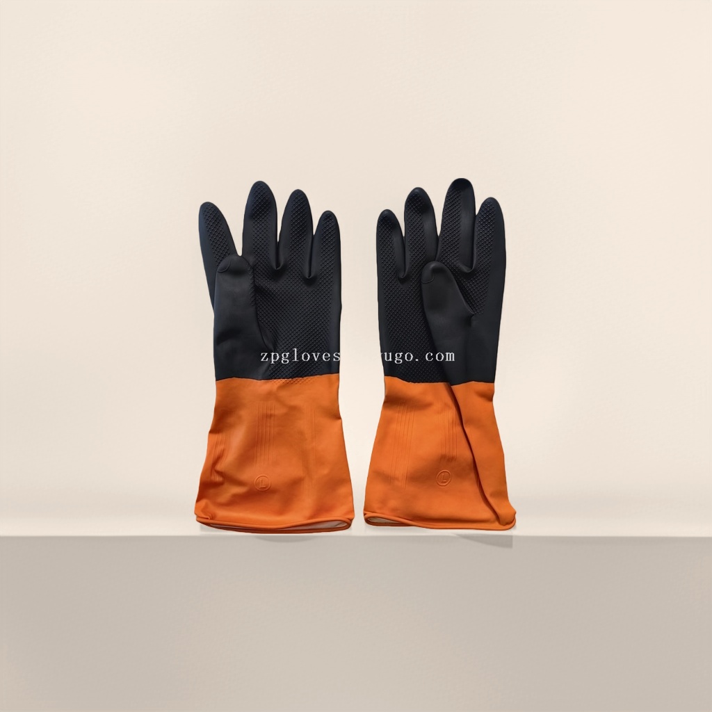 Black rubber gloves with orange cuffs, anti-slip and wear-resistant thickened work gloves