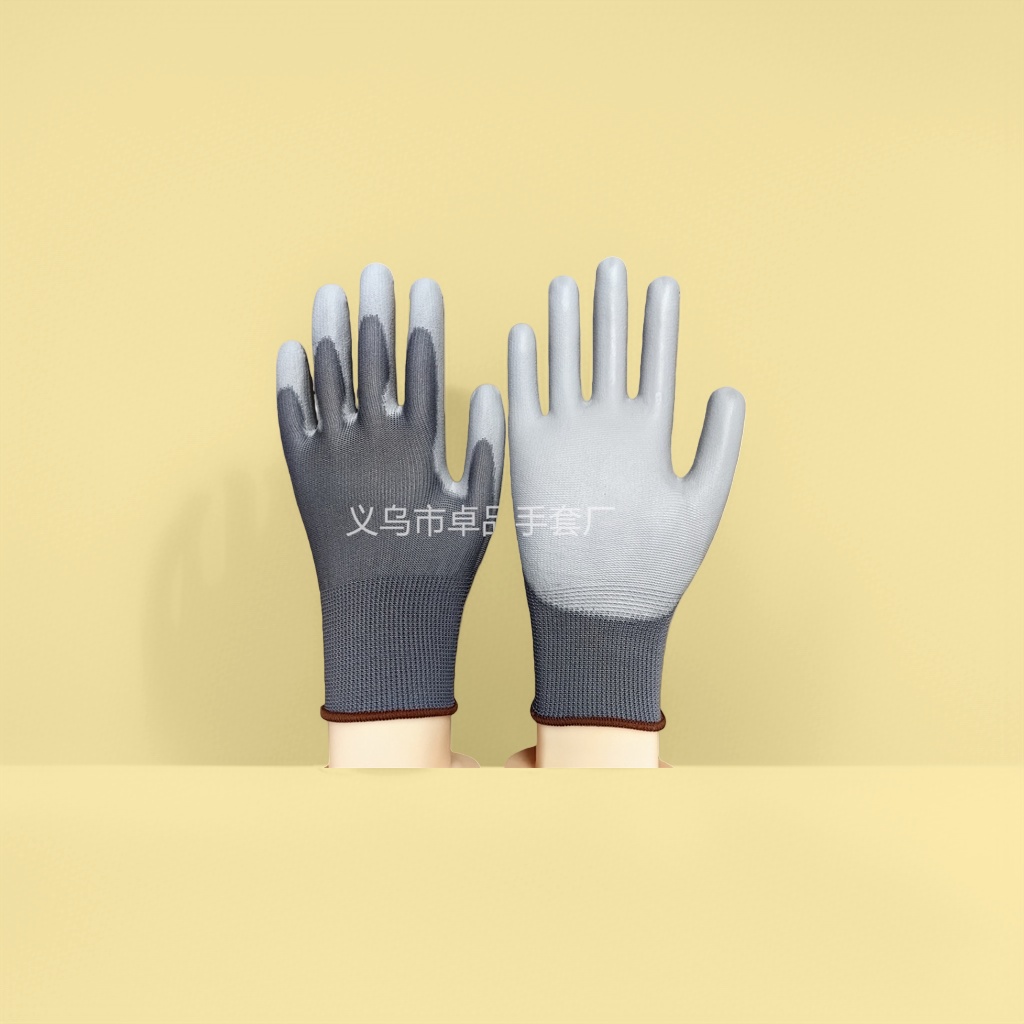 Grey rubber-coated gloves, anti-slip and wear-resistant thickened labor protection gloves details Picture
