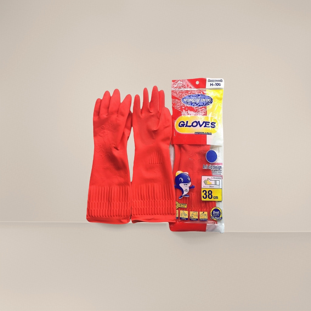 Thickened red rubber gloves, anti-slip and wear-resistant, household cleaning and labor protection gloves