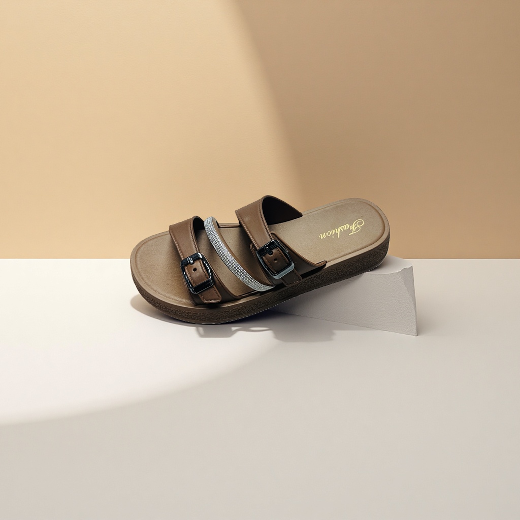Brown sandals are fashionable and versatile casual women's shoes that are breathable and flat in summer details Picture