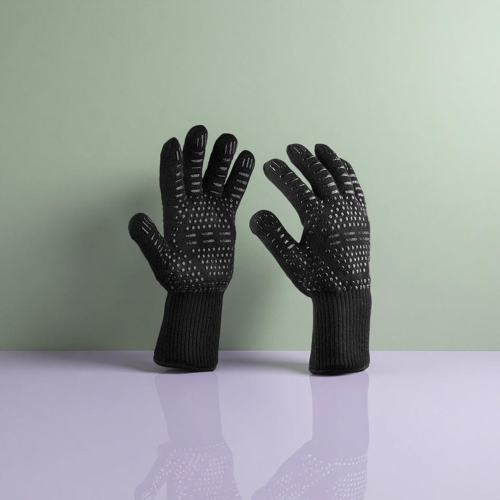 Black heat-resistant gloves, heat-resistant and scald resistant, specially designed for kitchen baking and barbecuing Specification image