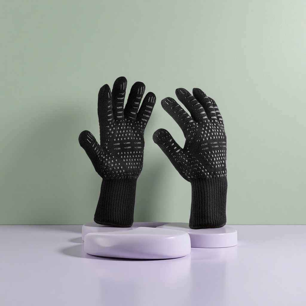 Black heat-resistant gloves, heat-resistant and scald resistant, specially designed for kitchen baking and barbecuing Application Scenario
