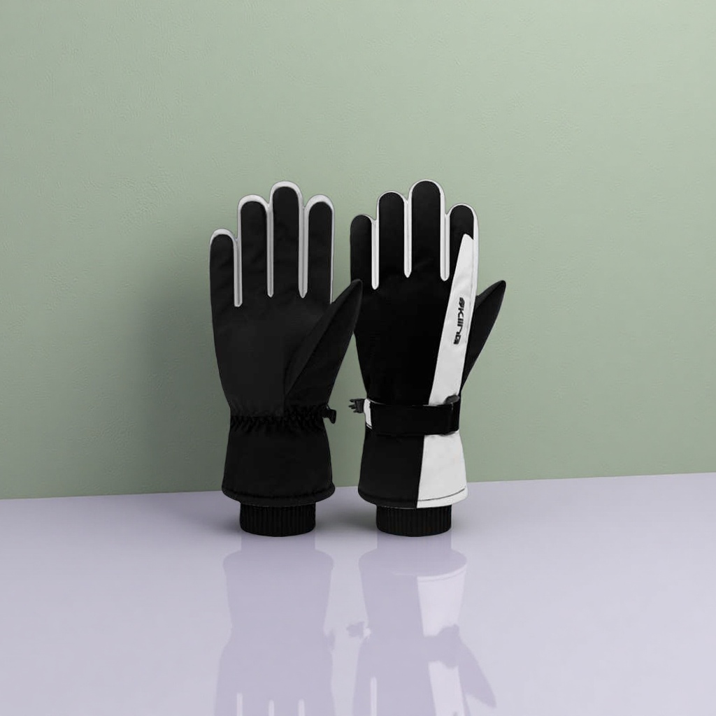 The sports skiing gloves are made of high-elasticity windproof fabric with thickened warm fingertip touch screens
