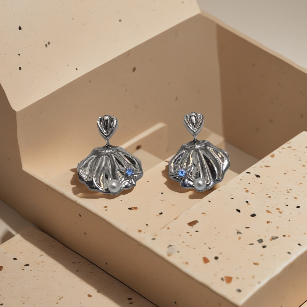 Shell-shaped earrings, fashionable and simple design earrings, light luxury alloy earrings details Picture