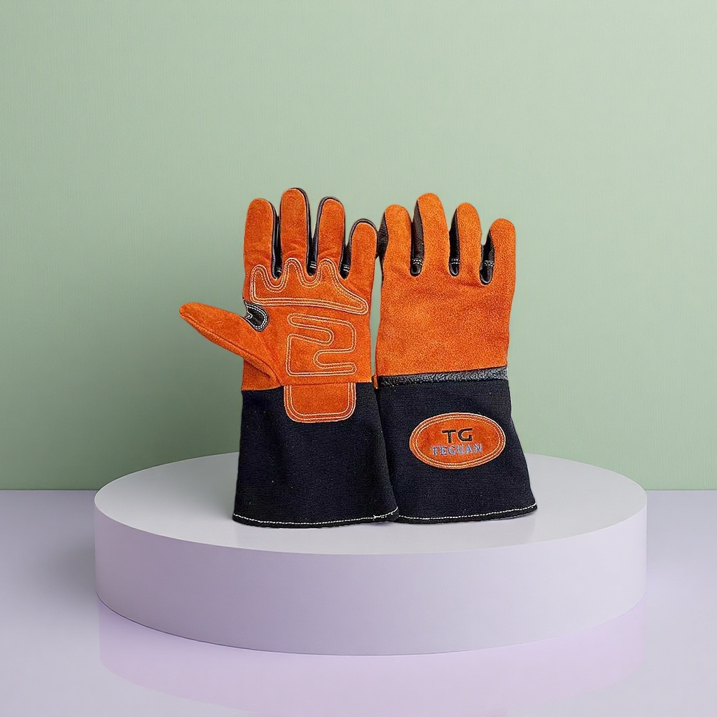 Guantes de soldadura eléctrica de piel de vaca protección profesional resistente a la abrasión y altas temperaturas 1 par details Picture