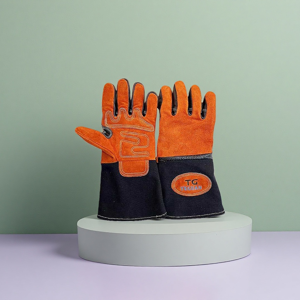 Guantes de soldadura eléctrica de piel de vaca protección profesional resistente a la abrasión y altas temperaturas 1 par Specification image