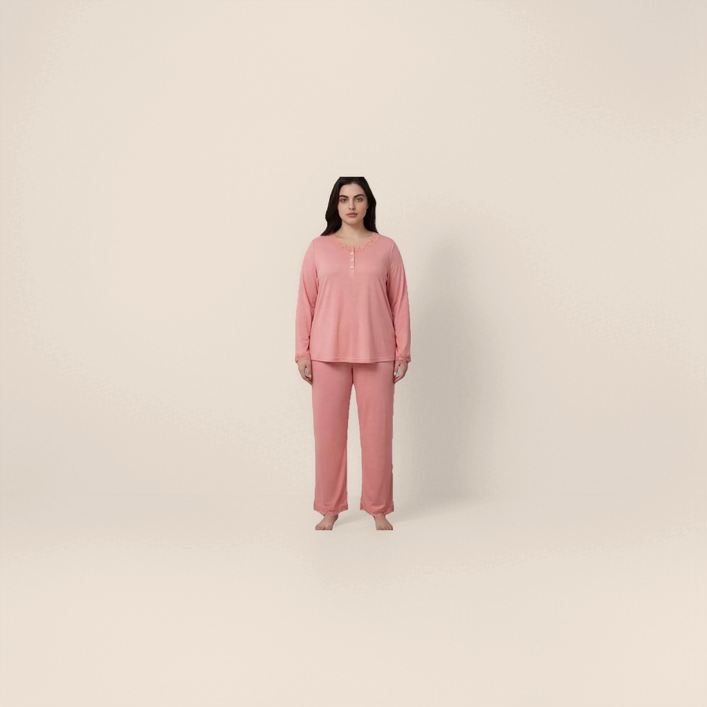 粉色睡衣套装女家居服两件套模特同款舒适棉质细节图