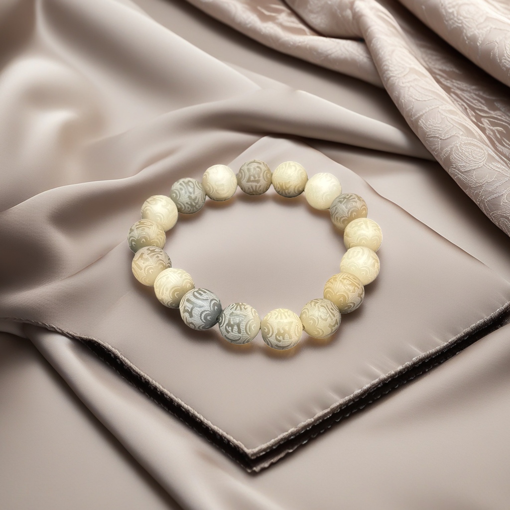 Carved bead bracelet, natural stone beads, hand-woven, suitable for both men and women details Picture