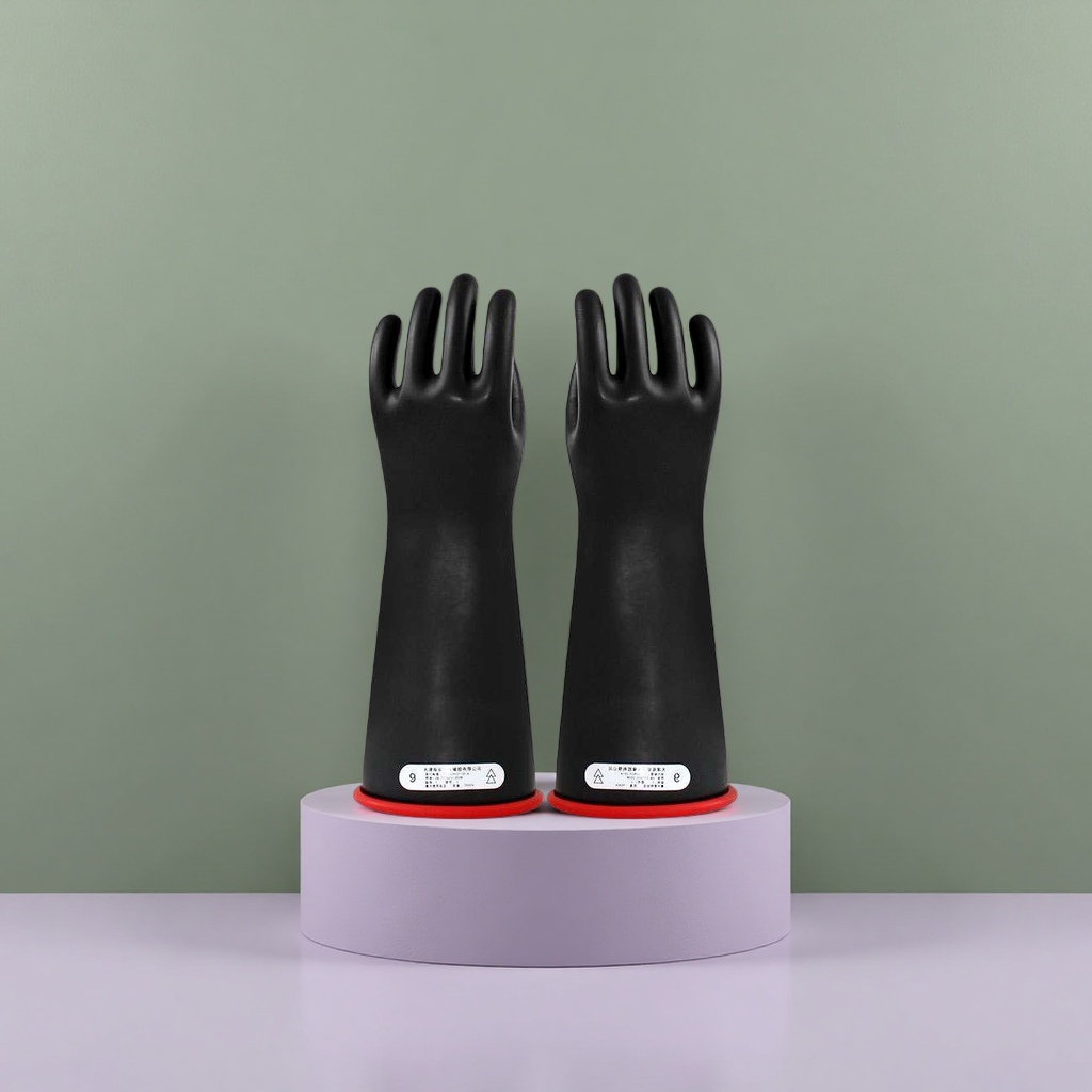 Black latex insulating gloves for high-voltage protection and electrical work, insulation class 00 Application Scenario