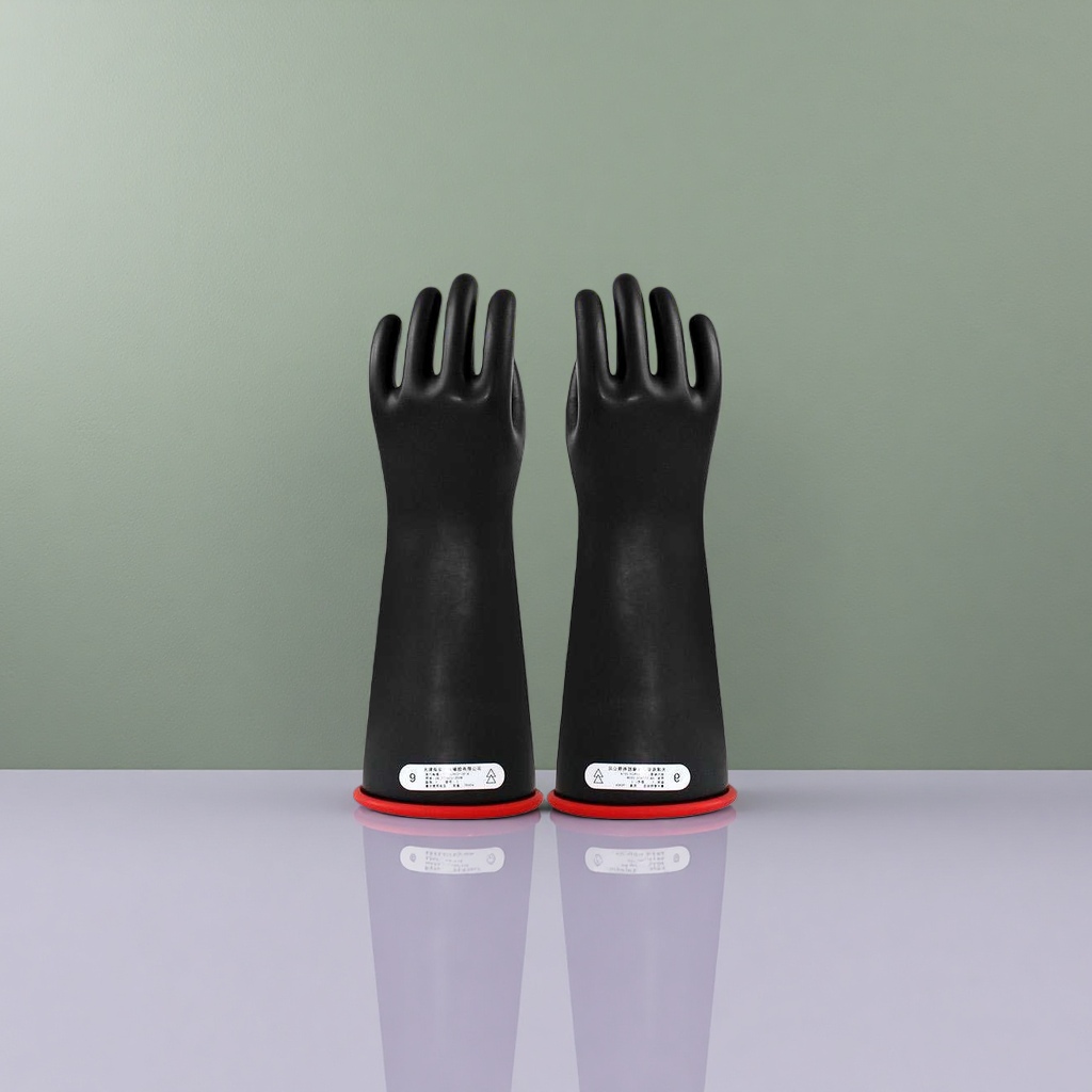 Black latex insulating gloves for high-voltage protection and electrical work, insulation class 00