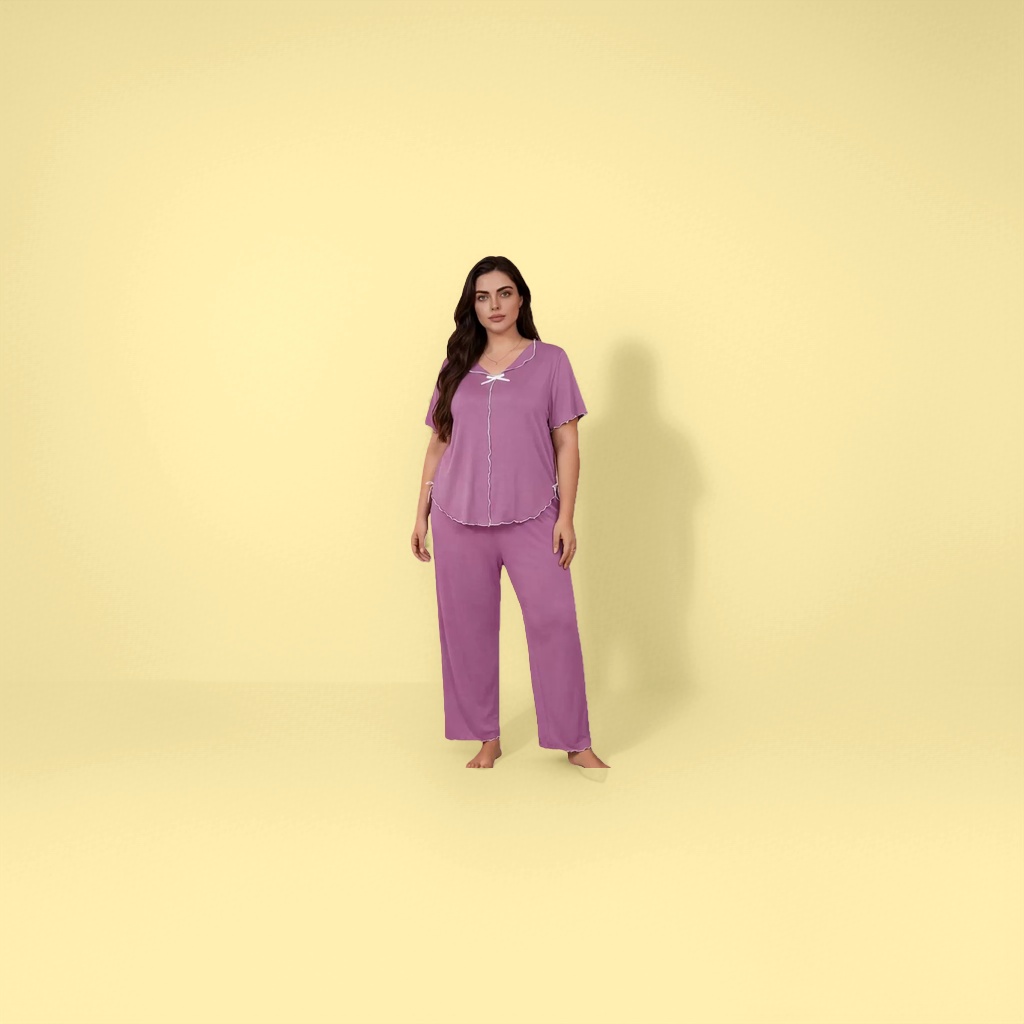 紫色女士睡衣套装 时尚修身女款家居服模特同款图