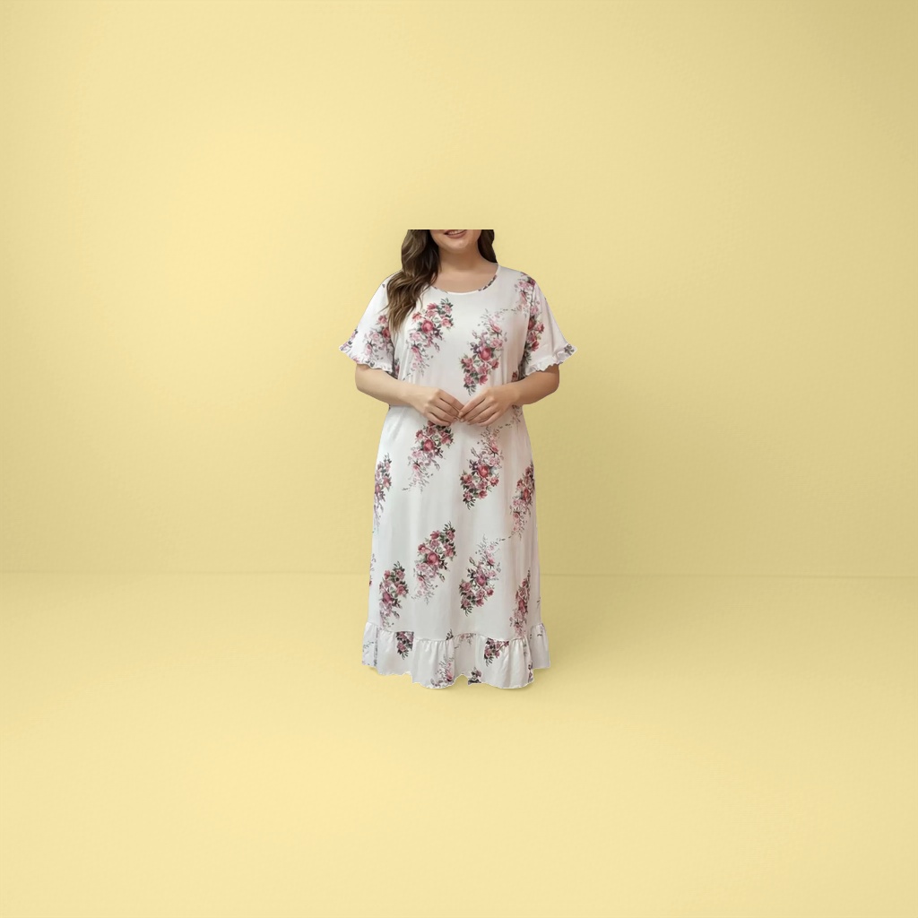 花卉图案睡裙女夏新款大码睡裙居家服显瘦中长款气质优雅