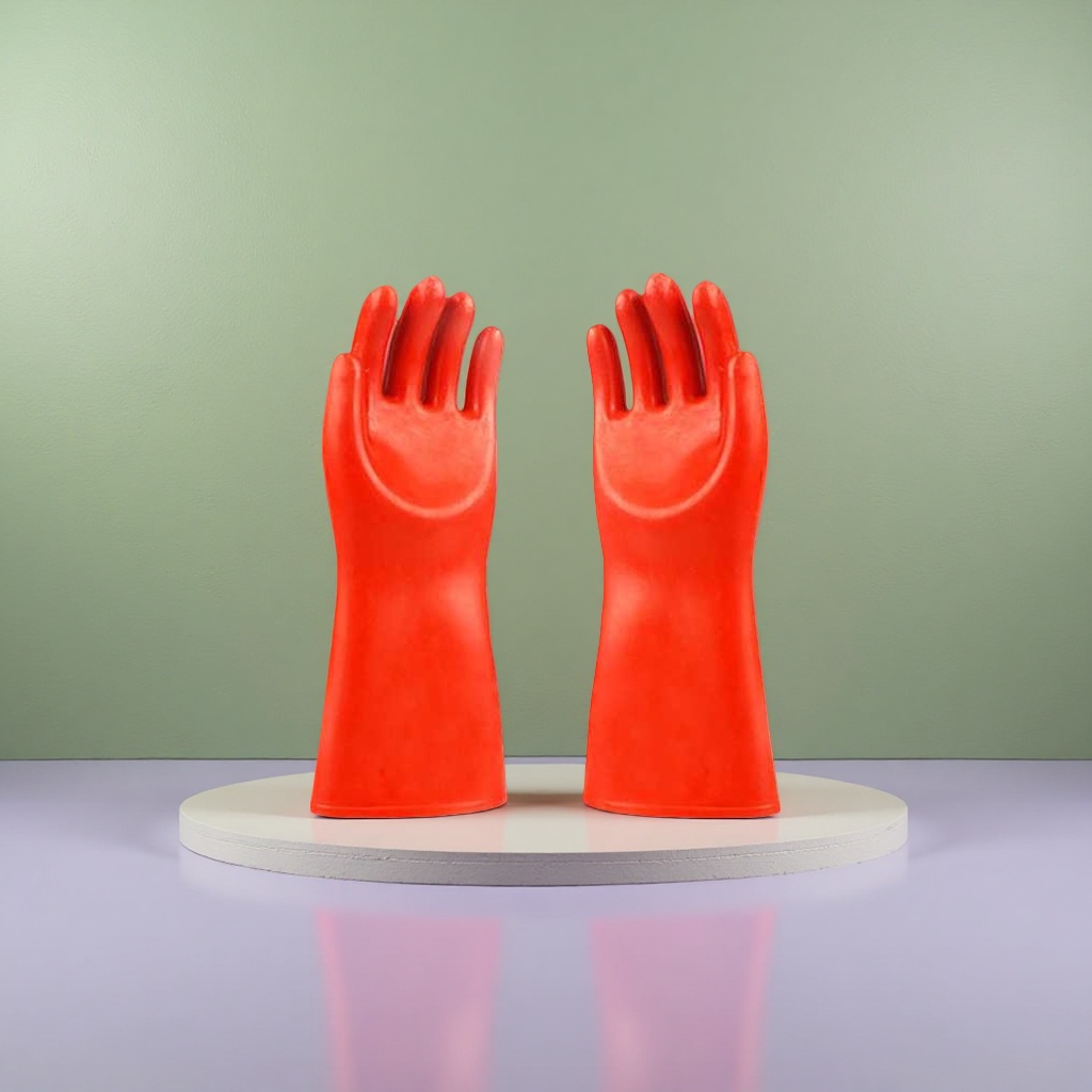 High-voltage insulated red rubber gloves for electrical work protection, resistant to high voltage and preventing electric shock Application Scenario