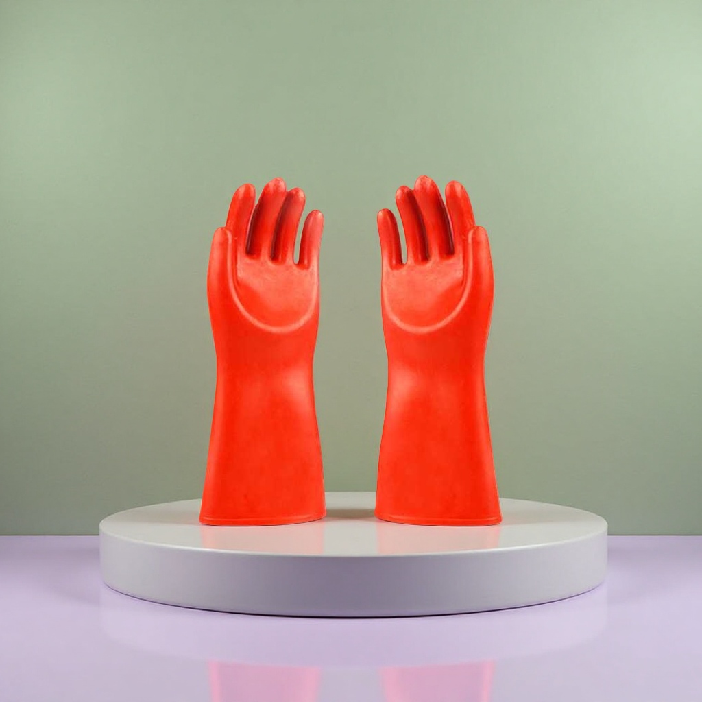 High-voltage insulated red rubber gloves for electrical work protection, resistant to high voltage and preventing electric shock details Picture
