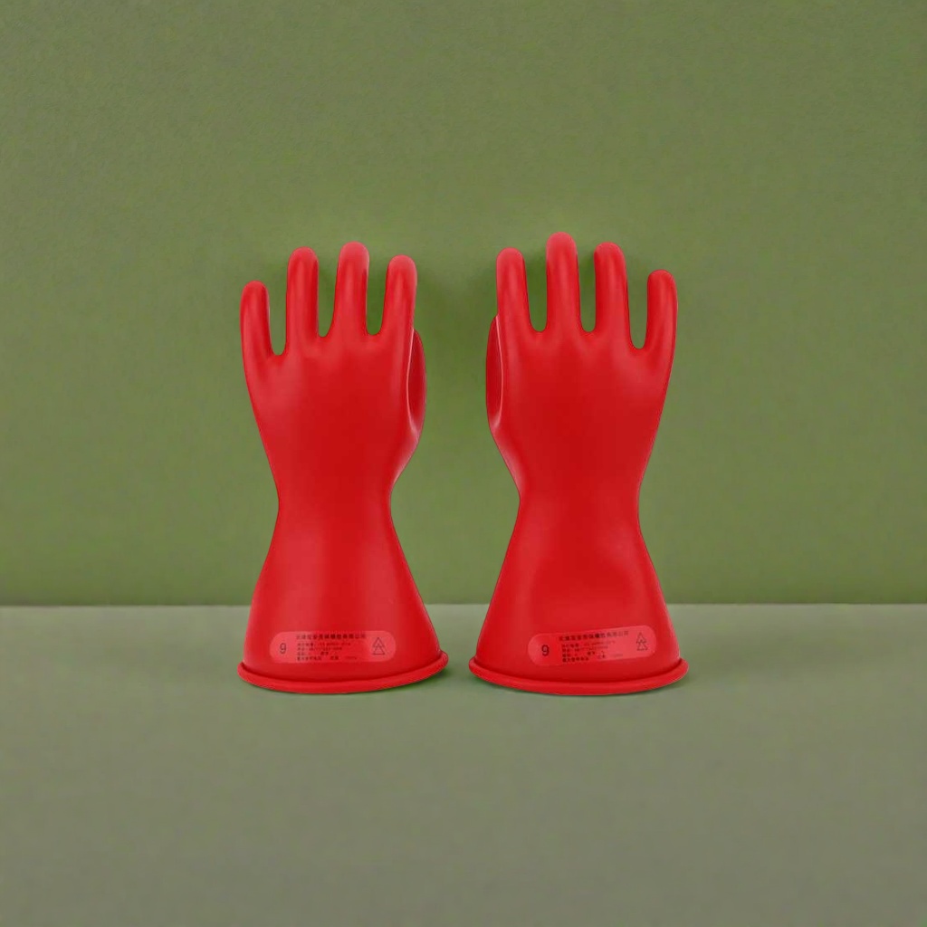 Red insulating gloves made of rubber, acid and alkali resistant, anti-slip and wear-resistant, specially designed for electricians details Picture