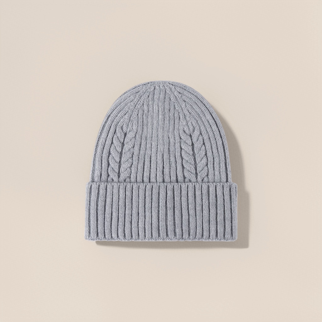 Grey knitted cap, warm woolen cap, unisex, versatile and casual cap for autumn and winter details Picture