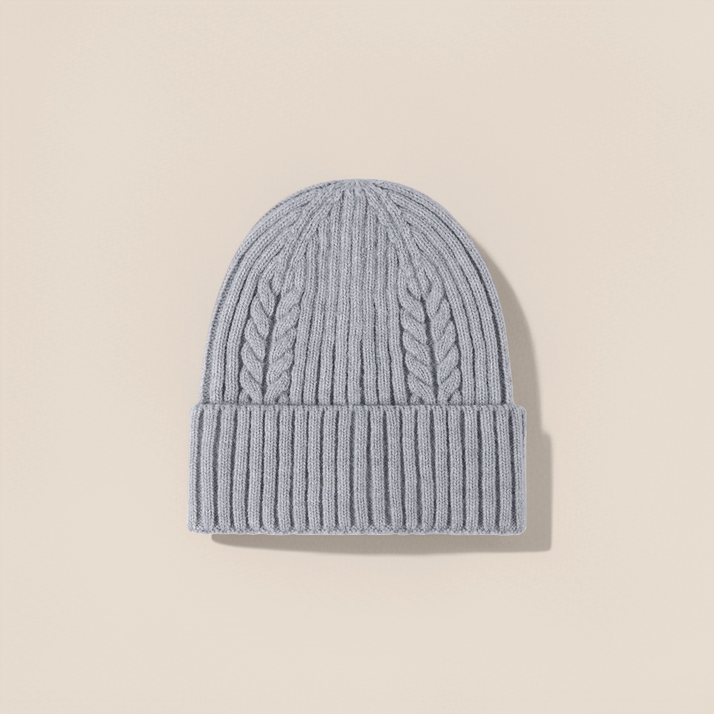 Grey knitted cap, warm woolen cap, unisex, versatile and casual cap for autumn and winter Specification image