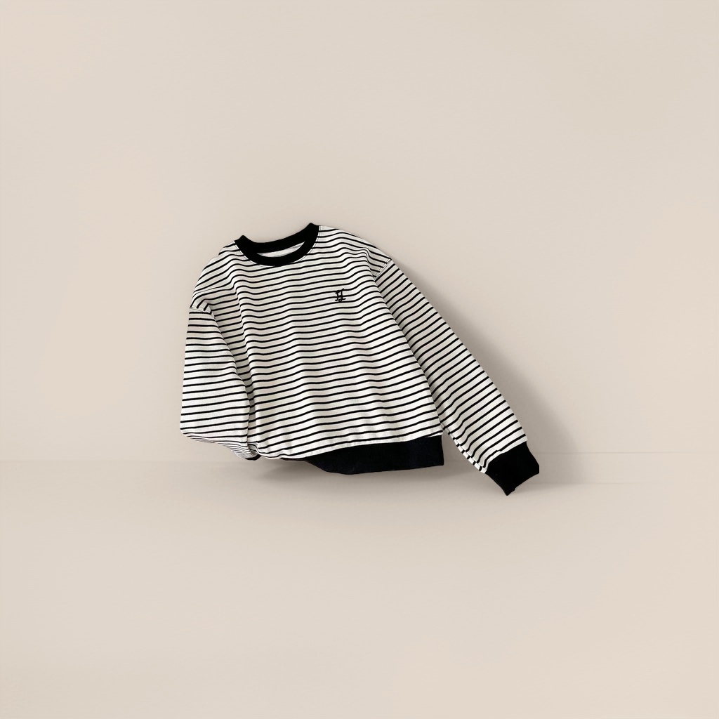 This striped long-sleeved top is fashionable, versatile, slimming and flattering pure cotton knitted sweater details Picture