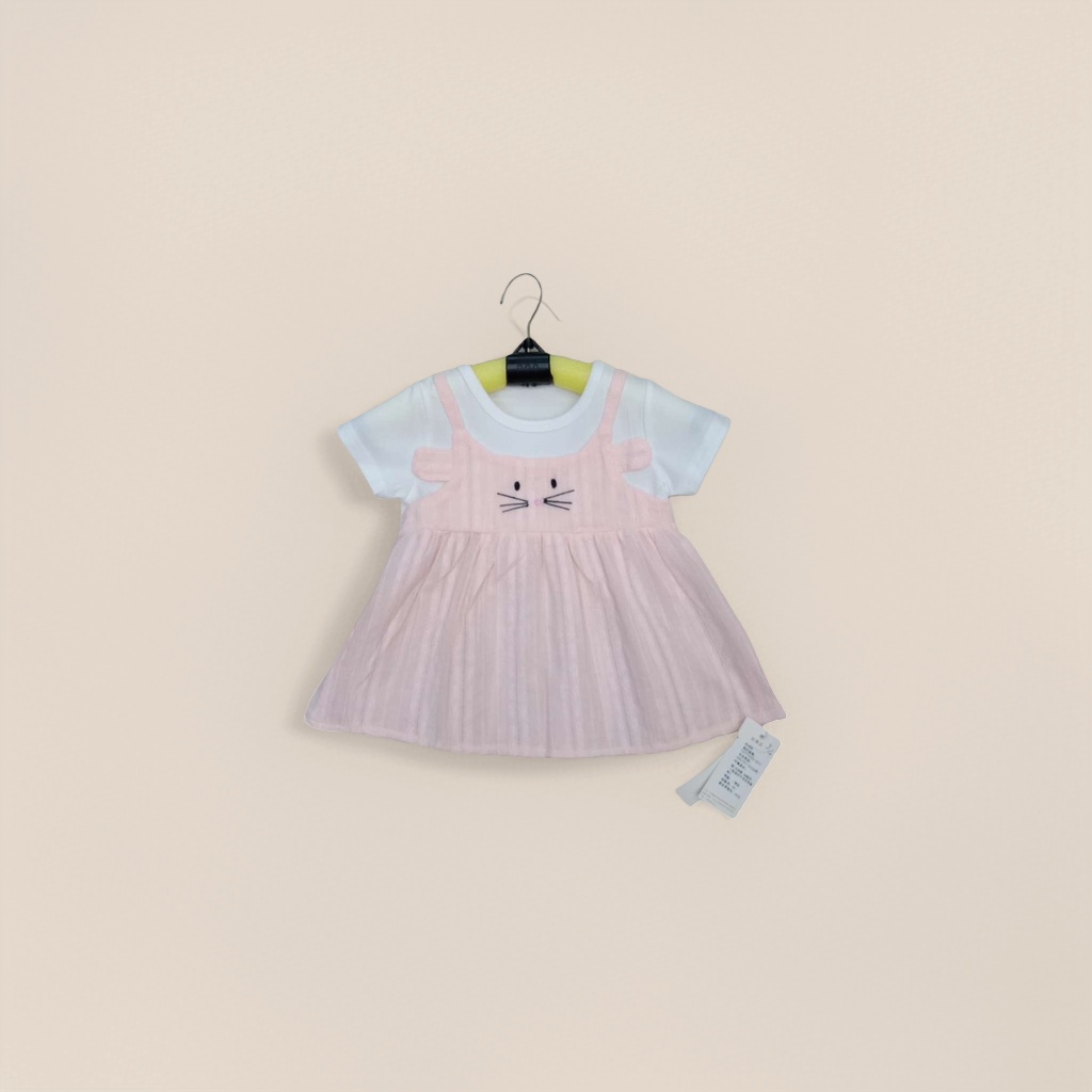 A new sweet A-line pink cat-patterned dress for women's summer