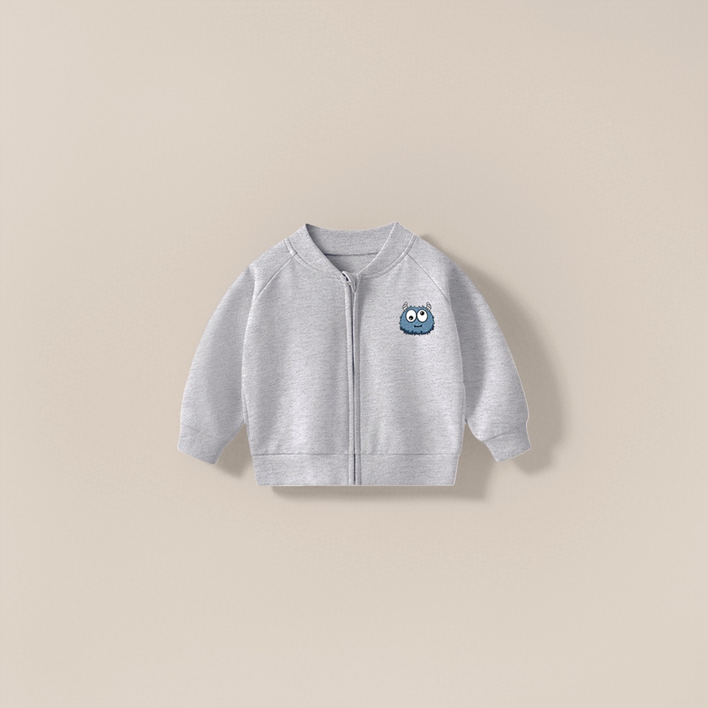 Grey children's zipper jacket for spring and autumn, windproof and warm hooded casual children's wear