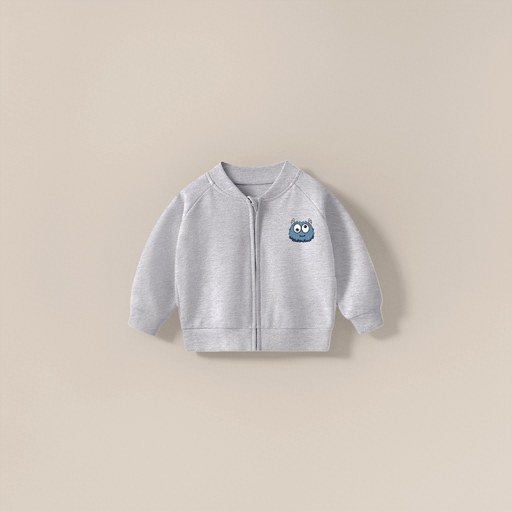 Grey children's zipper jacket for spring and autumn, windproof and warm hooded casual children's wear Specification image