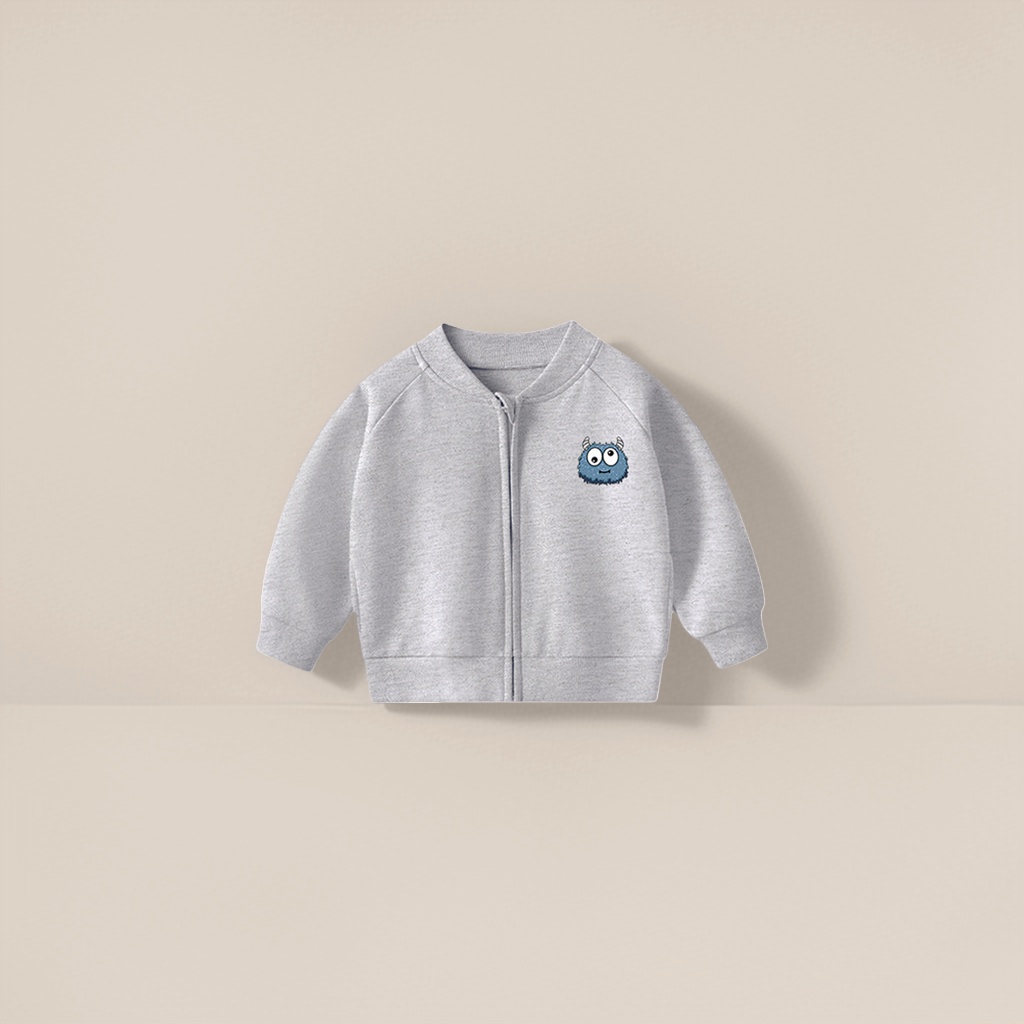 Grey children's zipper jacket for spring and autumn, windproof and warm hooded casual children's wear details Picture