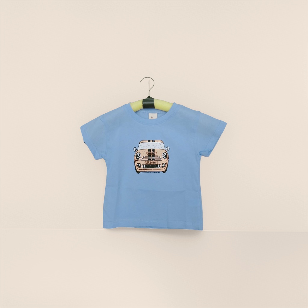 Blue cartoon car pattern T-shirt, pure cotton short-sleeved top for both men and women Specification image