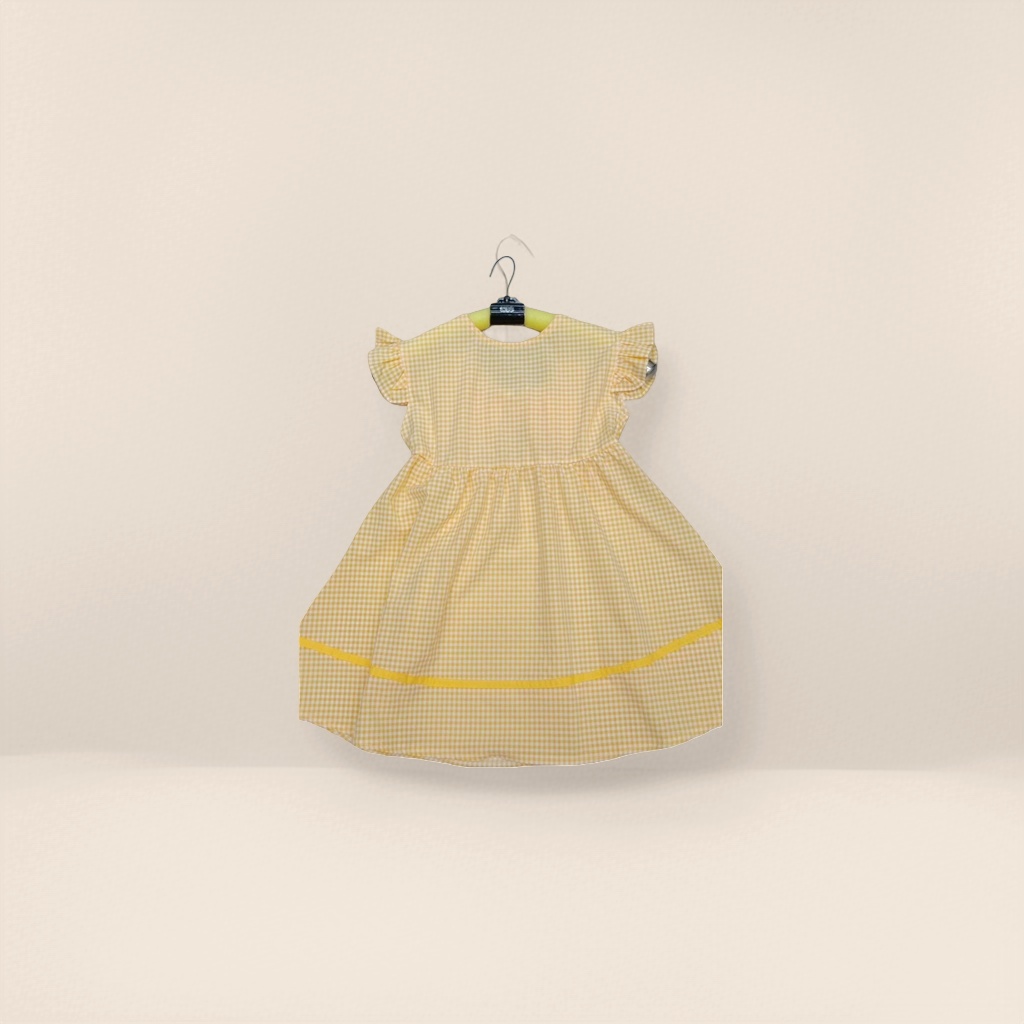 A new yellow checkered dress for women's summer, slimming and form-fitting A-line dress details Picture