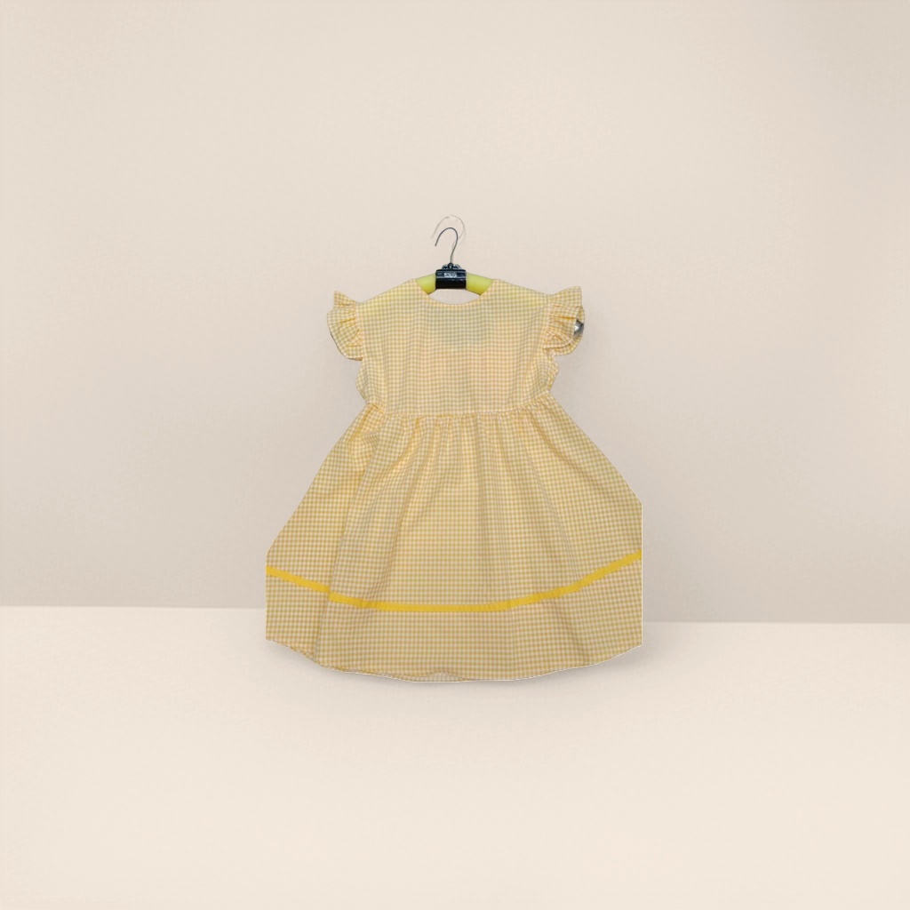 A new yellow checkered dress for women's summer, slimming and form-fitting A-line dress Specification image
