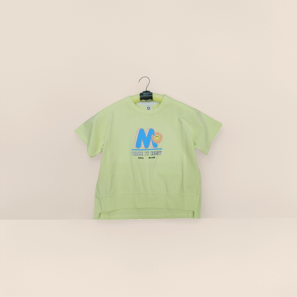 Light yellow pure cotton short-sleeved T-shirt, a casual and versatile top for both men and women details Picture