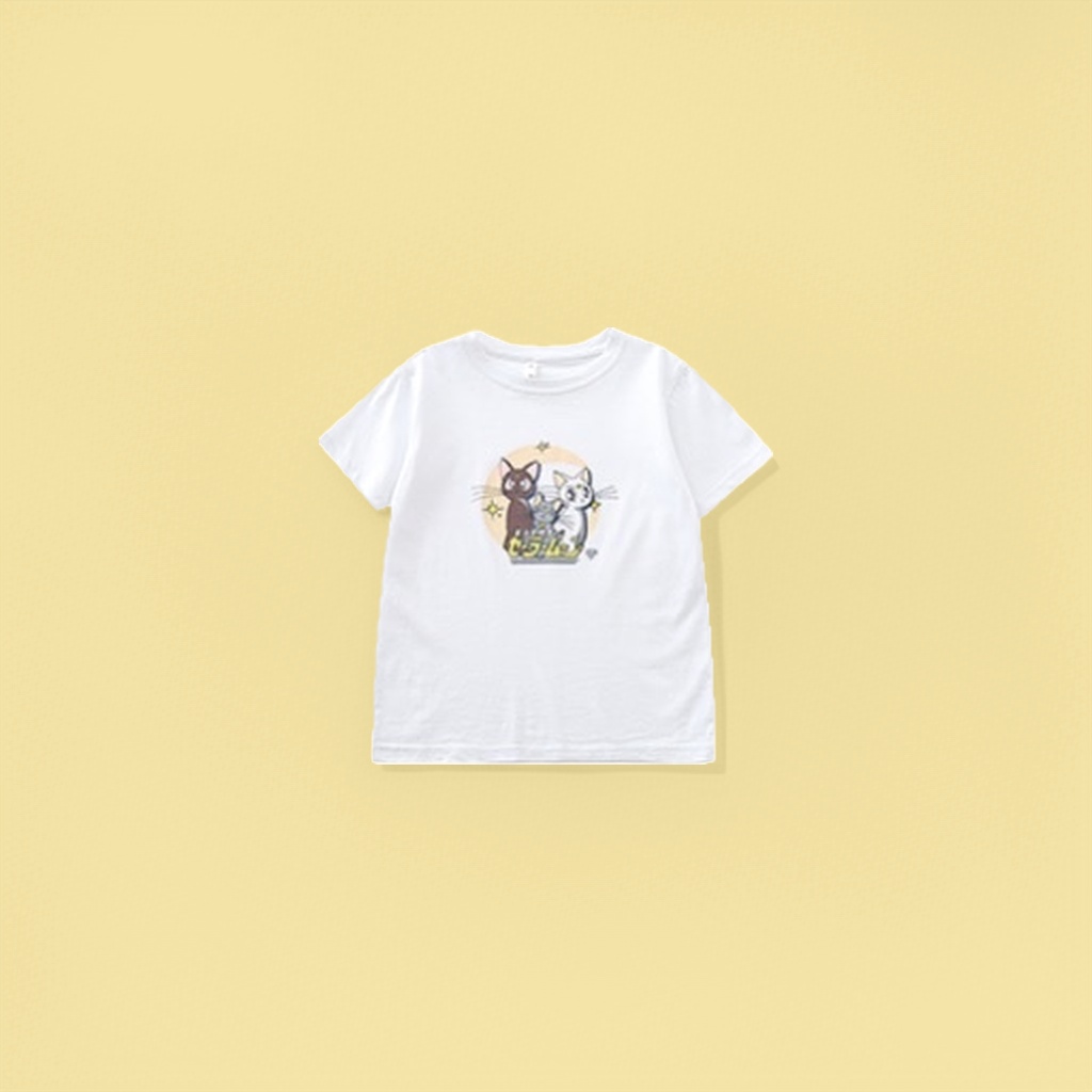 Cartoon cat pattern pure cotton short-sleeved T-shirt, unisex, casual and versatile details Picture