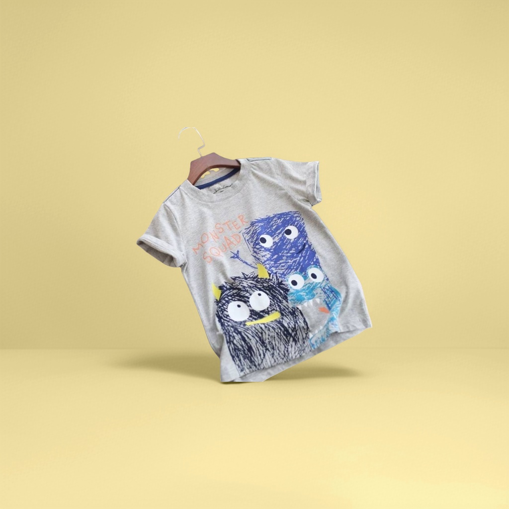 Grey cartoon monster pattern T-shirt for both men and women, pure cotton short-sleeved top Specification image