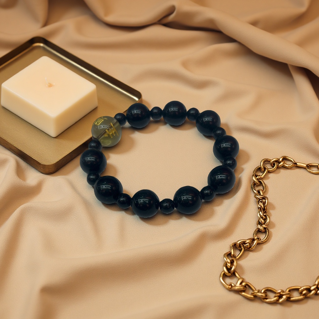 Black agate bead bracelet, natural black agate round bead woven bracelet, daily matching for women Specification image