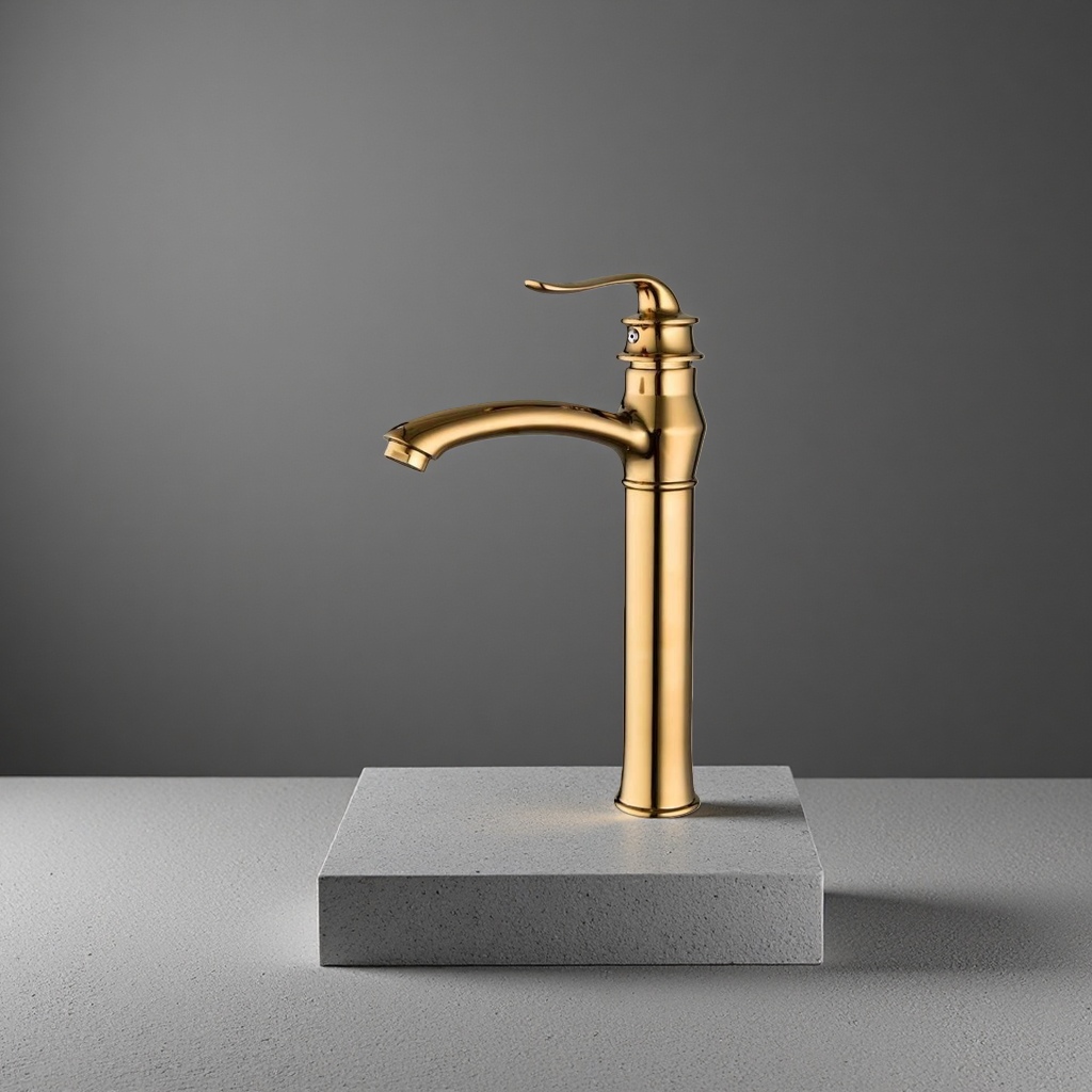 Golden faucet, thickened all-copper and gold-plated kitchen pull-out hot and cold water faucet details Picture