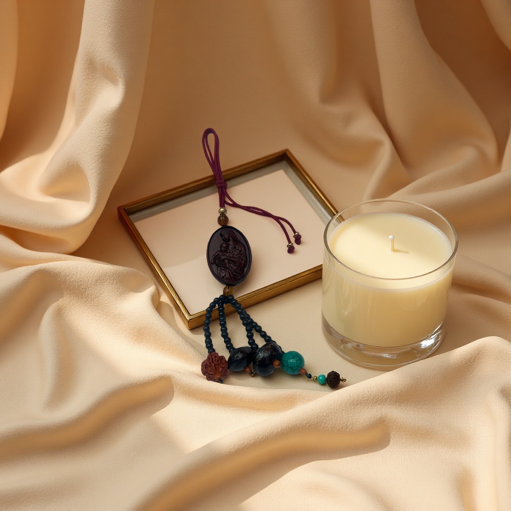 Religious-style pendants, faith symbol necklaces, metal-textured hanging ornaments, car hangers