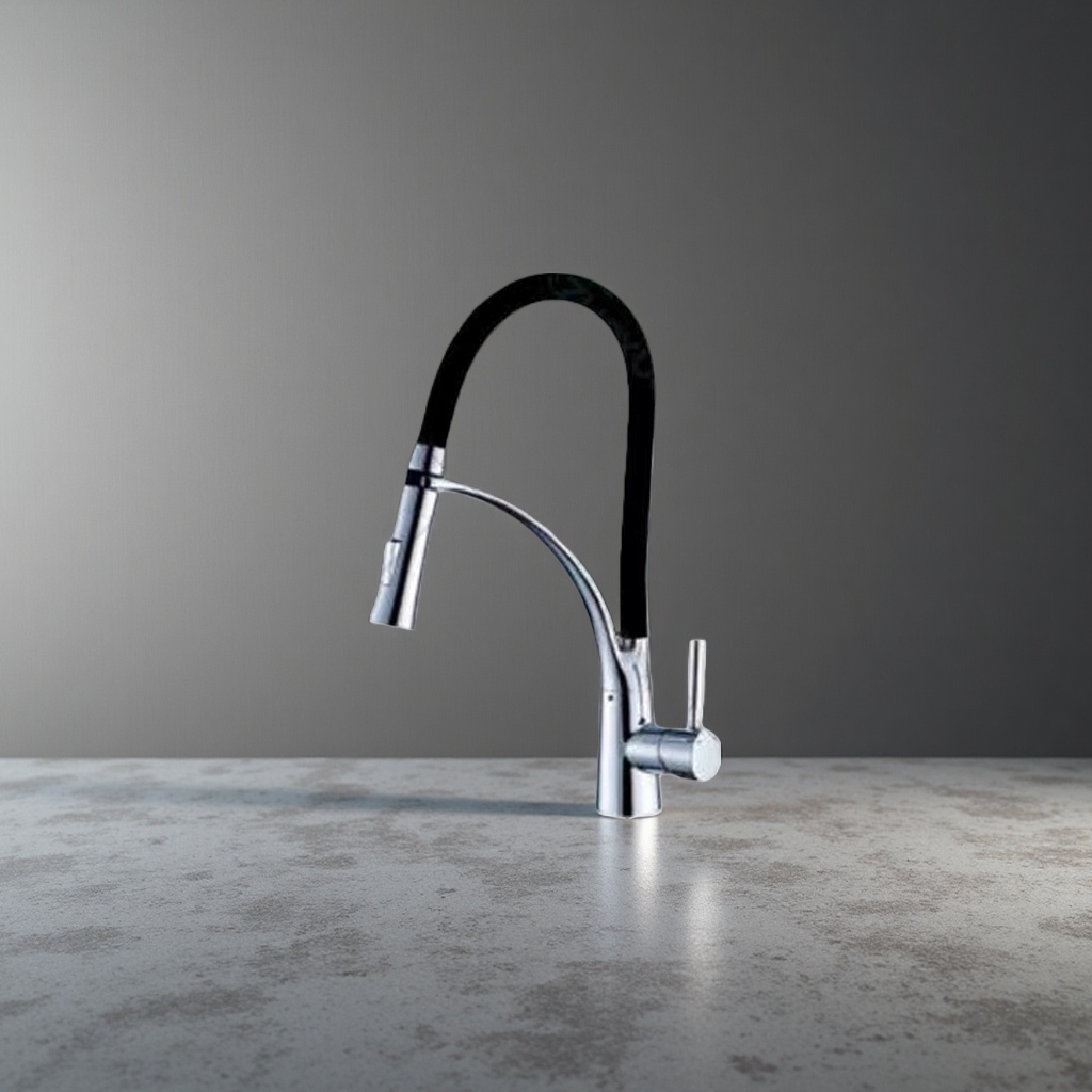 Stainless steel kitchen pull-out faucet, suitable for both cold and hot water, resistant to scalding and splashing Specification image