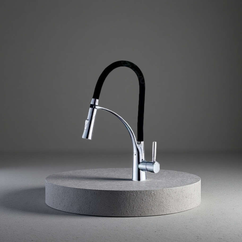Stainless steel kitchen pull-out faucet, suitable for both cold and hot water, resistant to scalding and splashing Application Scenario