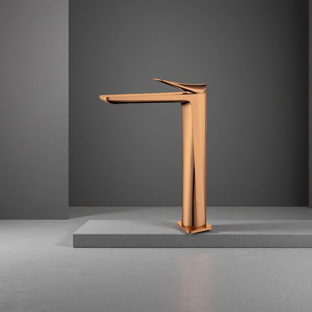 The copper-colored faucet is made of all-copper material. It is a kitchen pull-out type with dual control for hot and cold, and can rotate 360 degrees