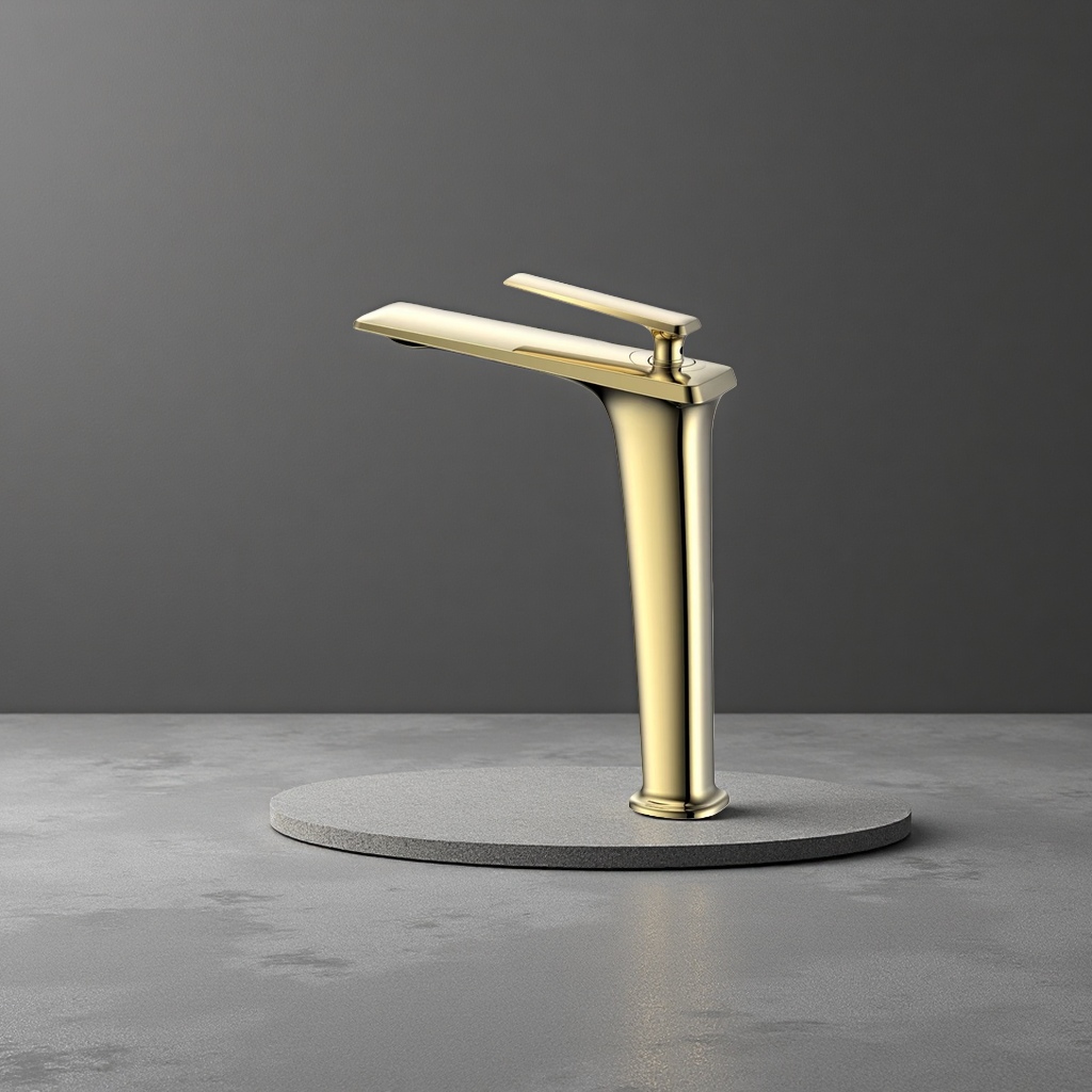 The golden all-copper kitchen faucet is a pull-out cold and hot water faucet that is resistant to scalding and durable