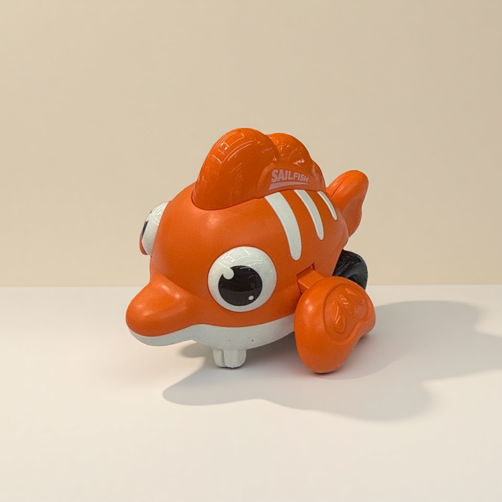 Orange fish-shaped toy car, children's educational swing car Specification image
