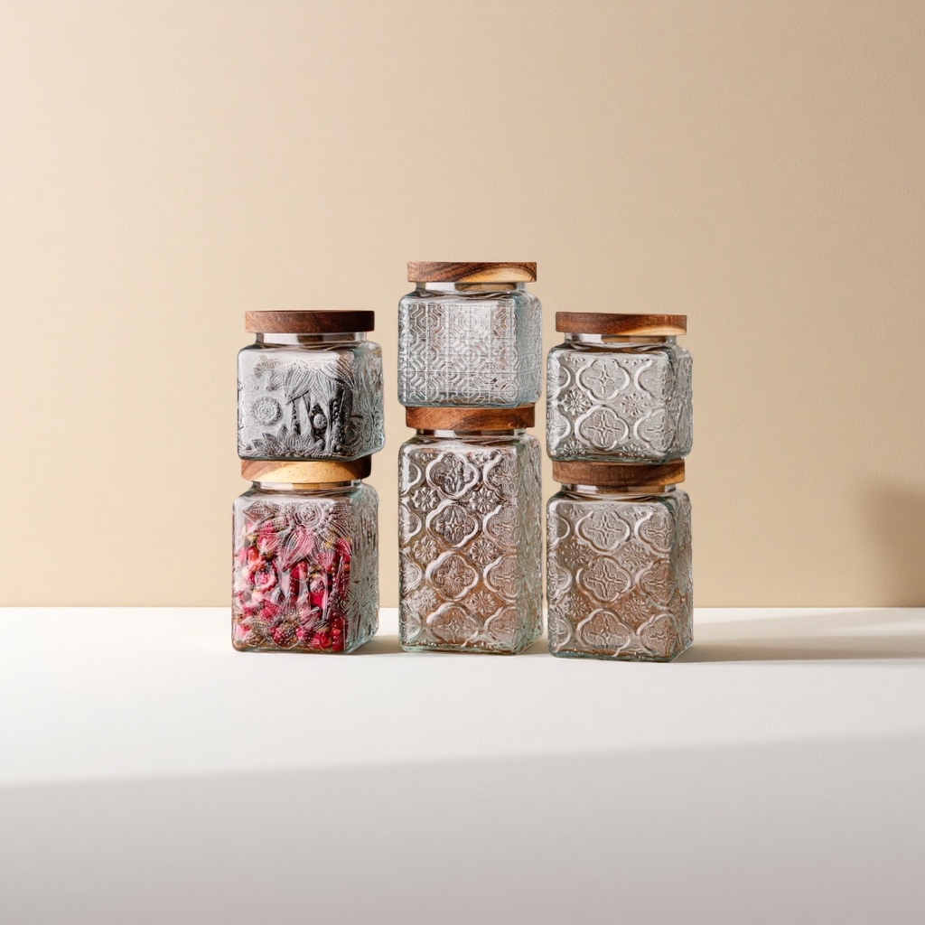Retro-textured glass jar, transparent sealed storage jar, home kitchen storage jar Specification image