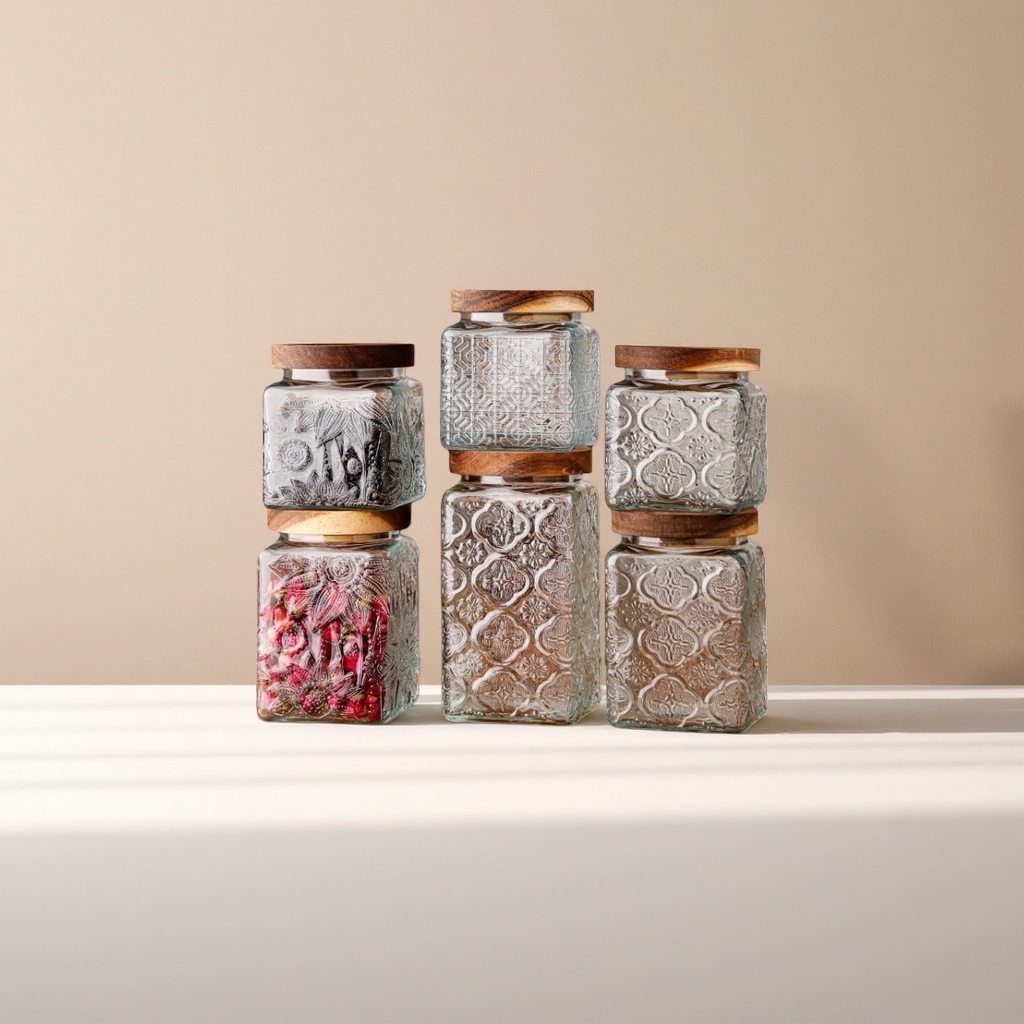 Retro-textured glass jar, transparent sealed storage jar, home kitchen storage jar details Picture