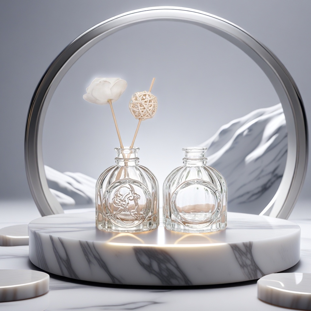 A beauty face embossed aromatherapy glass bottle for indoor fragrance display, home decoration Application Scenario