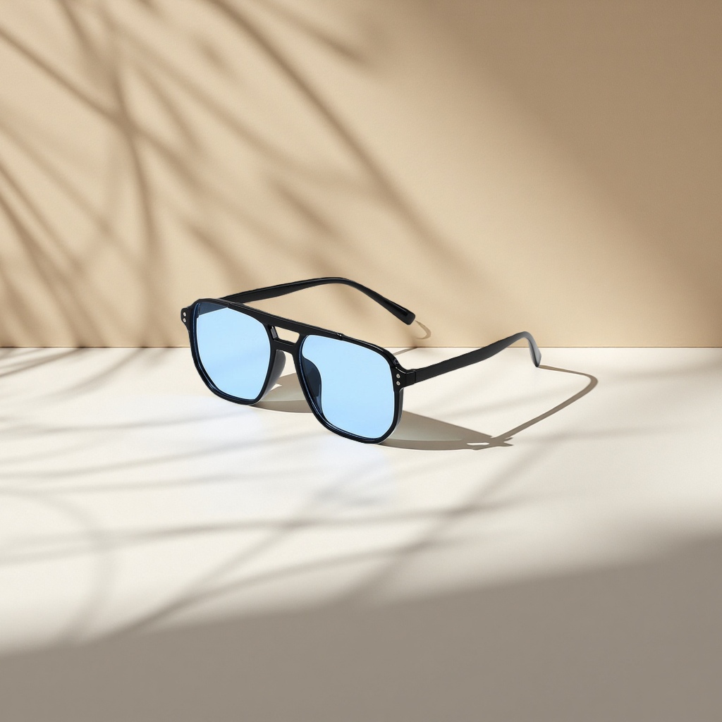 Blue lens black frame sunglasses, fashionable UV-resistant polarized sunglasses details Picture