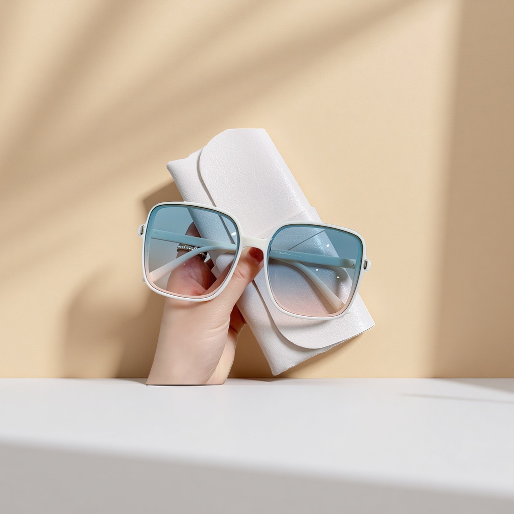 White square-framed sunglasses with gradient blue lenses Specification image