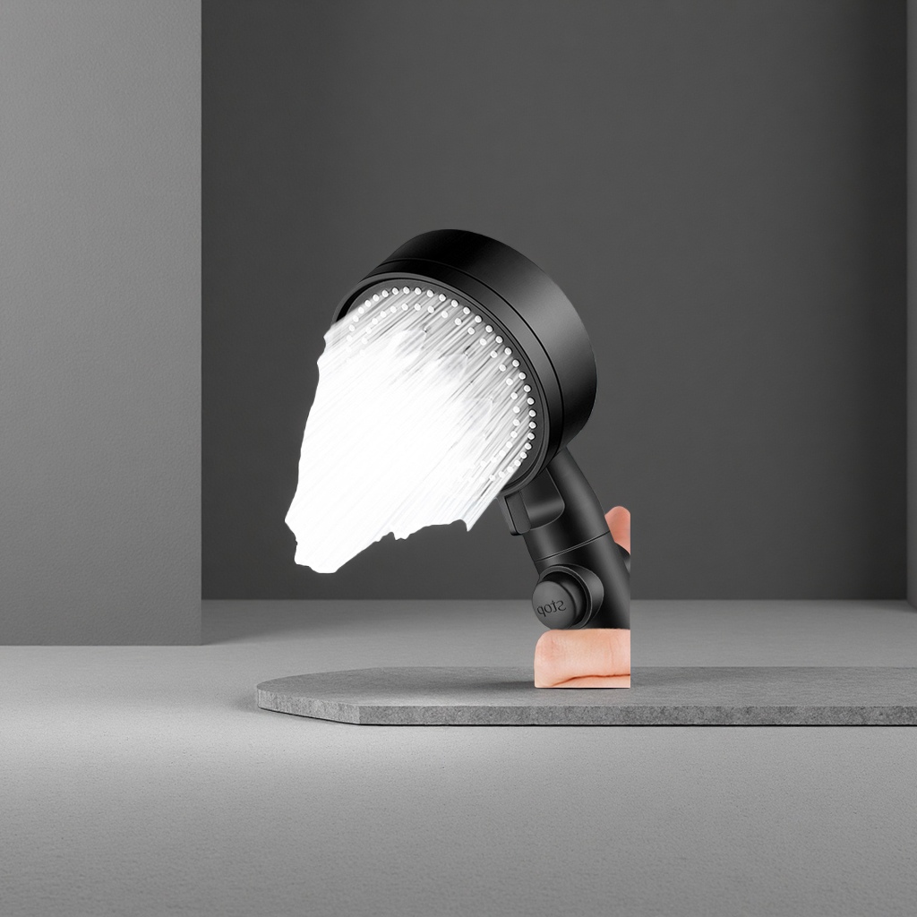 Black high-pressure water-saving, anti-scalding and constant-temperature shower head set