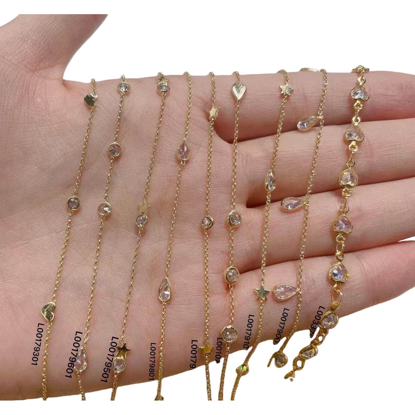 The golden chain necklace is set with multiple layered crystal star pendants Item Picture