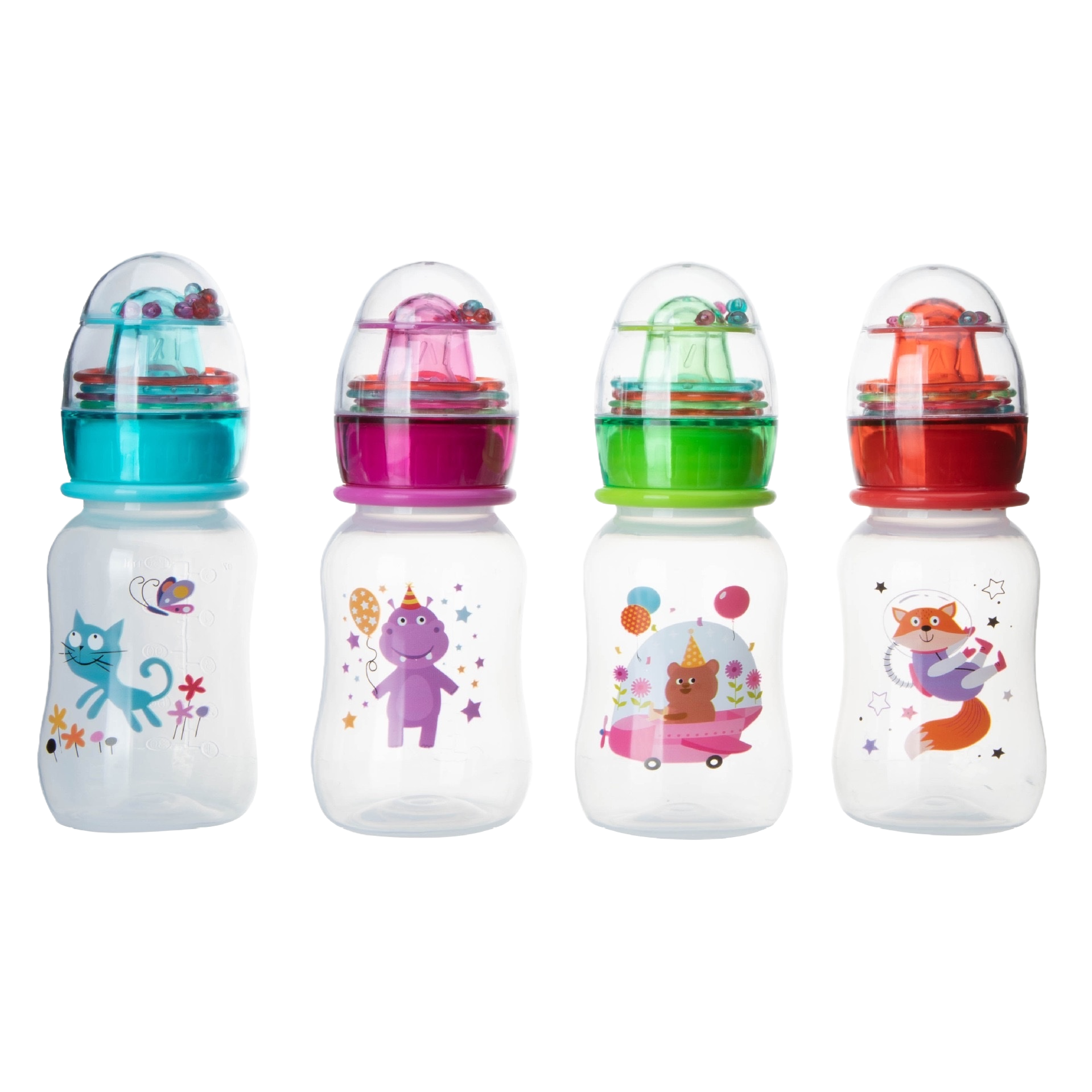 Colorful cartoon pattern baby bottle, anti-flatulence glass bottle for babies, 120ml Item Picture